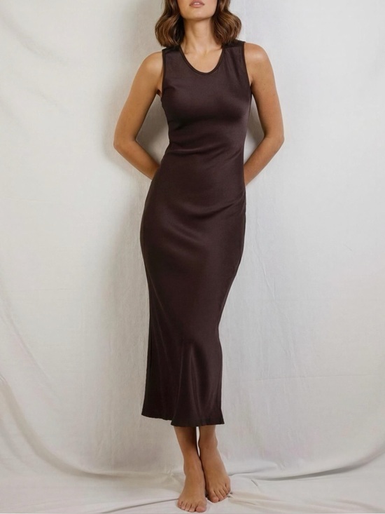 Jaki Dresses & Skirts - JAKI LONDON Sabrina Sleeveless Satin Dress, Espresso Brown, XL